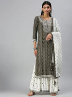 Women's Olive Printed Kurta Sets-SB32389-Olive