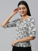 Women's Printed White Top-AE-10275-Whiteblack