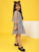 Tales & Stories Girls Grey Polyester Regular Fit Sequins Dress