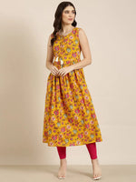 Women Mustard Floral Anarkali Kurta-RE-SKF-235-Mustard