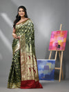 Dark Green Silk Banarasi Saree With Zari Woven Floral And Paisley Designs-MA52BSL441050018