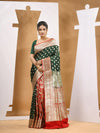 Deep Green Katan Silk Banarasi Saree With Ethnic Motifs And Woven Designs-MA53KA441380031