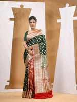 Deep Green Katan Silk Banarasi Saree With Ethnic Motifs And Woven Designs-MA53KA441380031