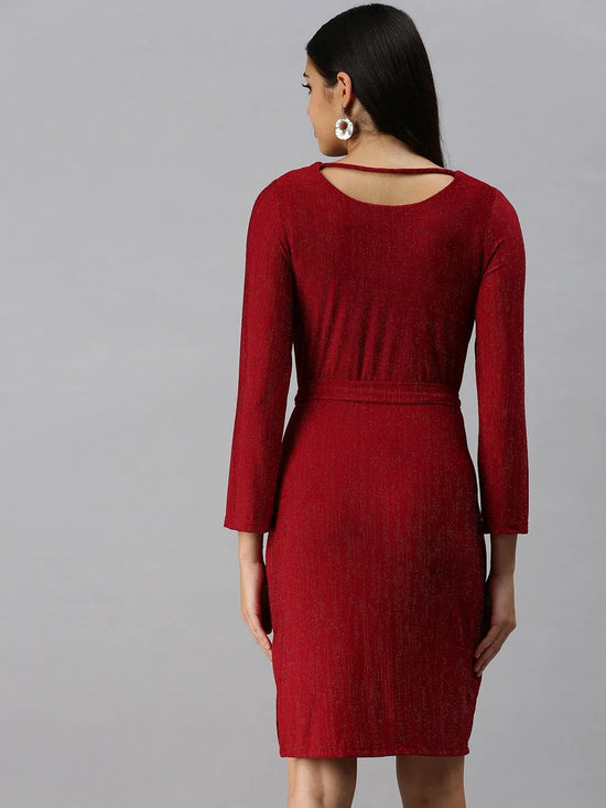 Women Red Solid Sheath Dress-AE-9878-Red