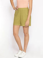 Cotton Washed Shorts in Olive Green