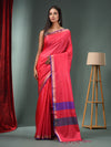 Hot Pink Blended Silk Handwoven Saree With Temple Zari Border-MA50BSL01660150