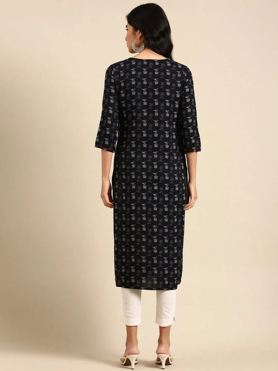 Women's Black Printed Straight Kurta-NJ-3475358-Black