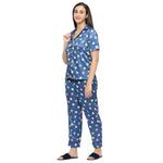 Smarty Pants Women's Silk Satin Teal Blue Color Floral Print Night Suit