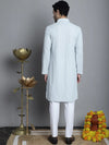 Men's Chikankari Embroidered and Sequence Kurta with Pyjama.-JOKP-P-5011Light-Grey