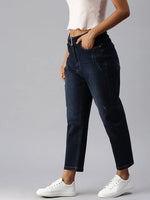 Women's Blue Solid Straight Fit Denim Jeans-IM-9808-Blue