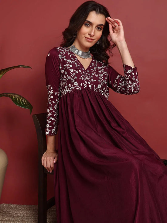 Ahika Cotton Solid Maroon Indian Ethnic