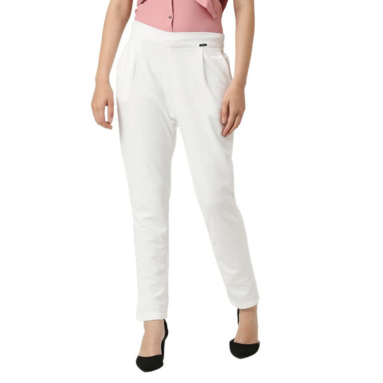 Smarty Pants Women's Cotton Lycra Ankle Length White Formal Trouser