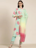 Women Sea Green Floral Kurta Set-UB-005-Seagreen