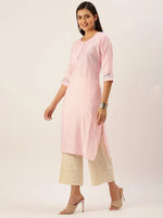 Women's Pink Solid Straight Kurta-DF-1197-Pink