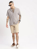 Men Cuban Collar Solid Beige Casual Shirt-FELCO-2197-Beige