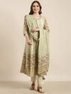 Women Anarkali Green Ethnic Motifs Kurta and Trousers Set Comes With Dupatta-RJF-2175-Green