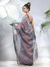 Blue Polka Dots Tissue Saree With Stripes Pallu-MA56TIS33830032