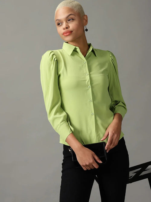 Women's Green Solid Shirt-AE-10364-Limegreen