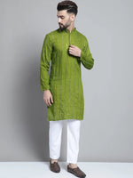 Men's Embroidered Mirror Work Kurta Payjama Sets-JOKP-P-694Olive