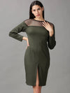 Women's Olive Solid Bodycon Dress-DQ-17-174-F-Olive