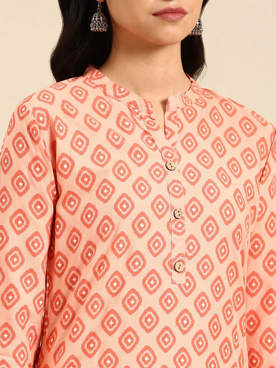 Women's Orange Printed Straight Kurta-GW-500-R-Orange