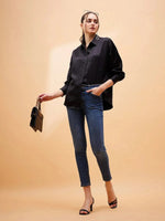 Women Black Solid Satin Regular Shirt