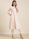 Women Pink Striped Kurta Set-ON-0018-Pink