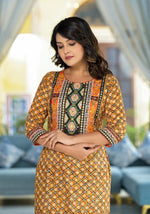 Mustard Ethnic Motif Printed Liva Rayon Kurta With Sequins & Gota Patti Work-J4663MUSTARD