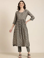 Women Grey Printed Kurta Set-SKC-1024-Grey