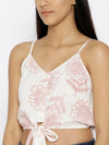 Front tie printed crop top in Pink