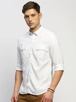 Men White Solid Shirt-ANAH-1677-White