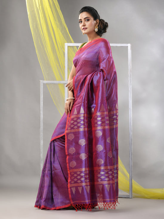 Lilac Silk Matka Duel-Tone Soft Saree With Stripes Pattern-MA57SLMT331760030