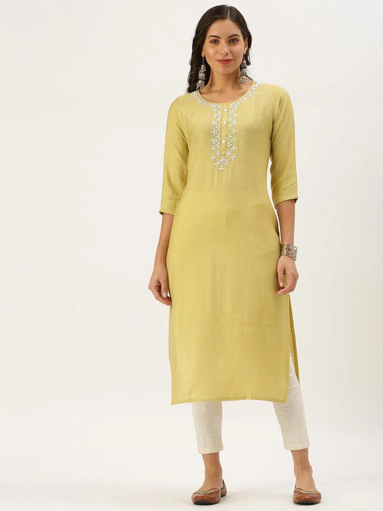 Women's Yellow Embellished Straight Kurta-SKC-3216-Yellow