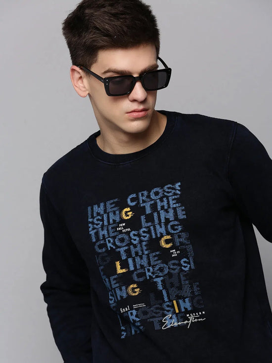 Men Navy Printed Sweatshirt-EX-6000-Navyblue