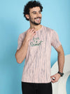 Venitian Men Printed Round Neck Pink Cotton Lycra T-Shirt