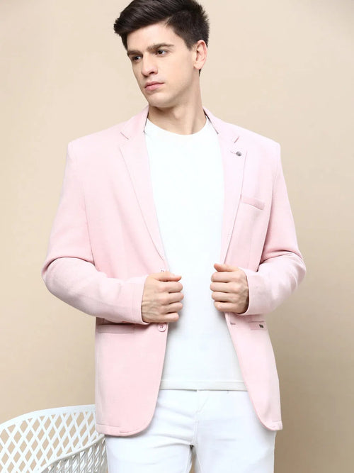 Men Pink Solid Casual Blazers-AR-48-Pink