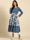 Women's Navy Blue Printed Anarkali Kurta-ON-600-Navyblue