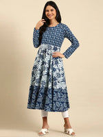 Women's Navy Blue Printed Anarkali Kurta-ON-600-Navyblue