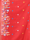 All Over Thread Floral Embroidery Red Cotton Saree-MA62CT33610078