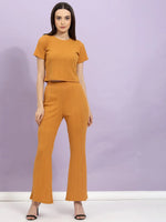 Rigo Self Textured Crop Top & Bell Bottoms With Pockets Co-Ord Set-WTRKST1022-L