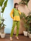 Women Olive & Yellow ColorBlock Shirt With Darted Pants