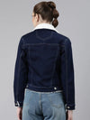 Women Navy Blue Solid Denim Jacket-LT-15903-Navyblue