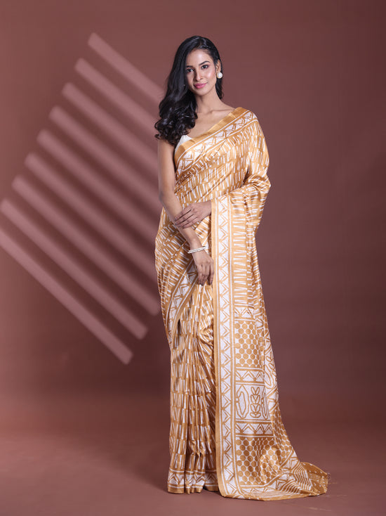 Ochre Yellow Silk Soft Saree With Texture Print-MA60BSL01400071