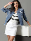 Women's Blue Solid Denim Jacket-LT-JKT-10460-Blue