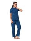 Smarty Pants Women's Cotton Rib Blue Color Round Neck Night Suit