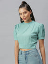 Women's Sea Green Solid Crop Tops-AE-10293-Seagreen