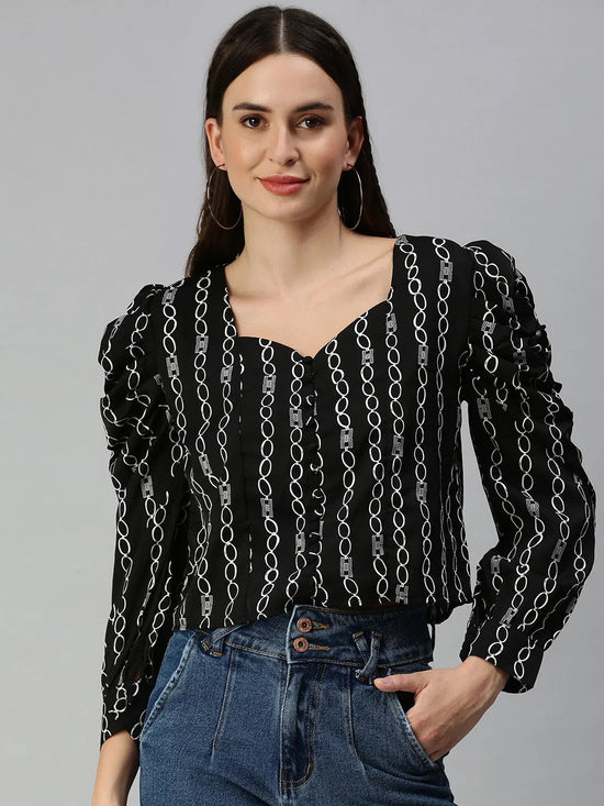 Women's Black Striped Crop Tops-AE-7053-Blackwhite