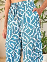 Women Teal Abstract Print Shirt With Cargo Pants