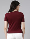 Boat Neck Solid Burgundy Regular Top-AE-10654-Burgundy