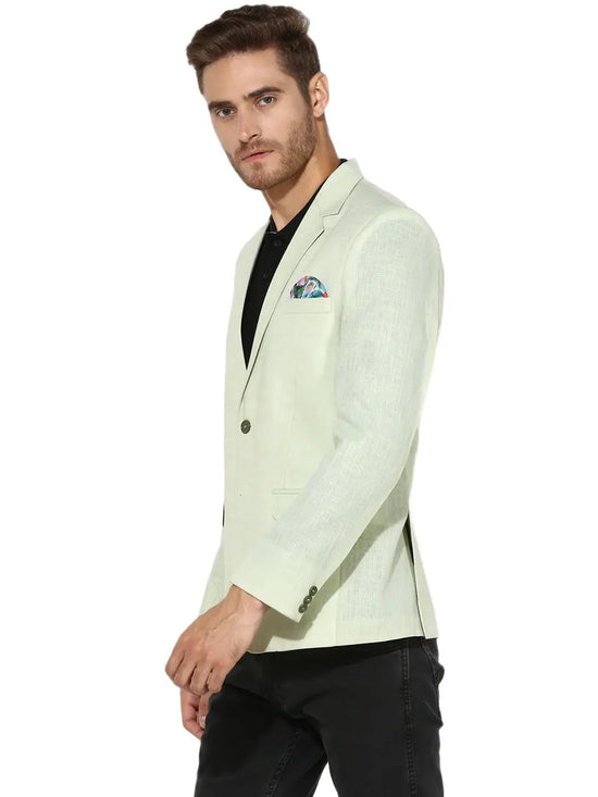 Hangup Men Standard Solid Men Formalwear-GreenLinenBlazer